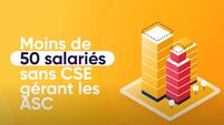 Image avec un fond orange et écrit moins de 50 salariés sans CSE gérant les ASC.